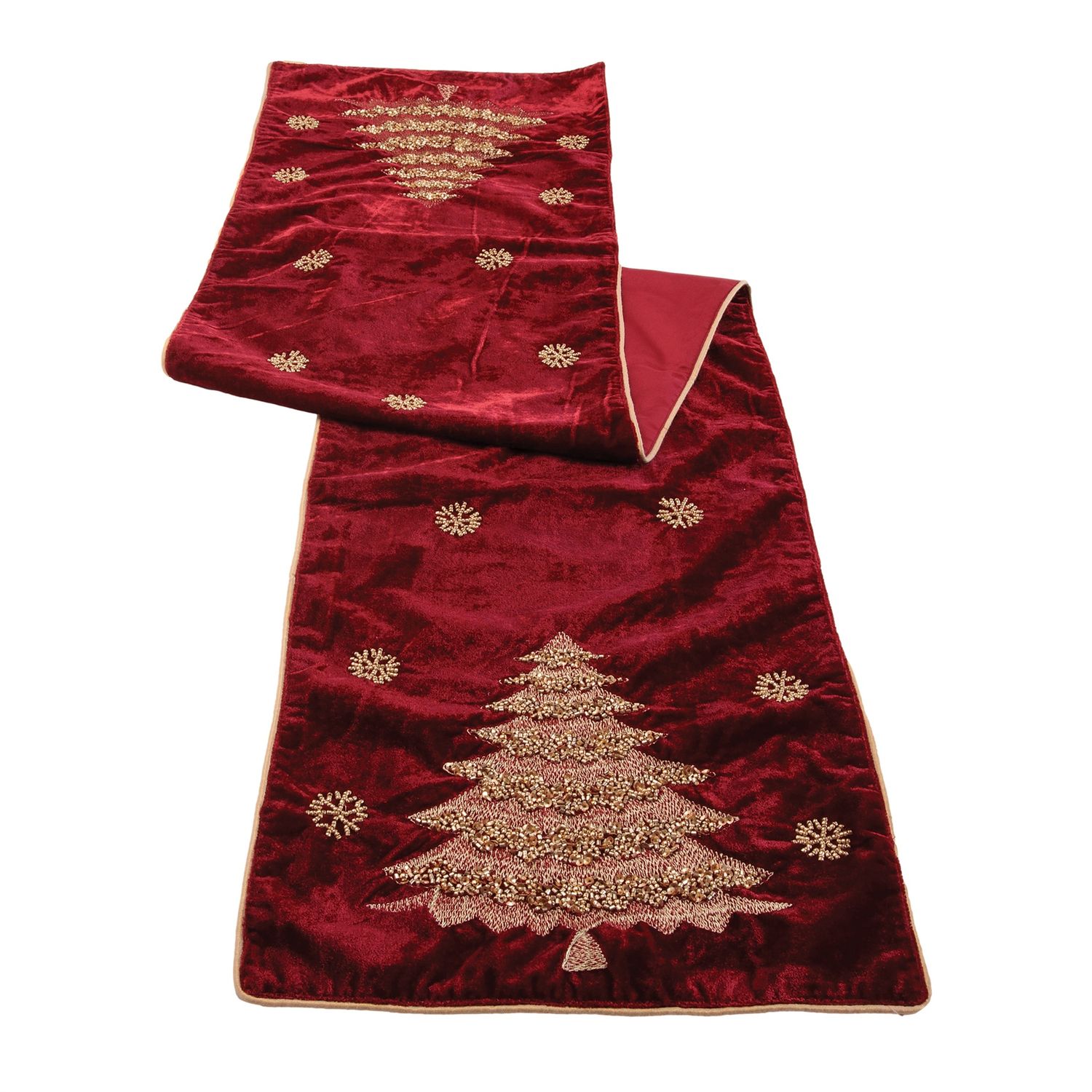 Table Runner, Embroidered/Beaded Dk Red Velvet 14x72"