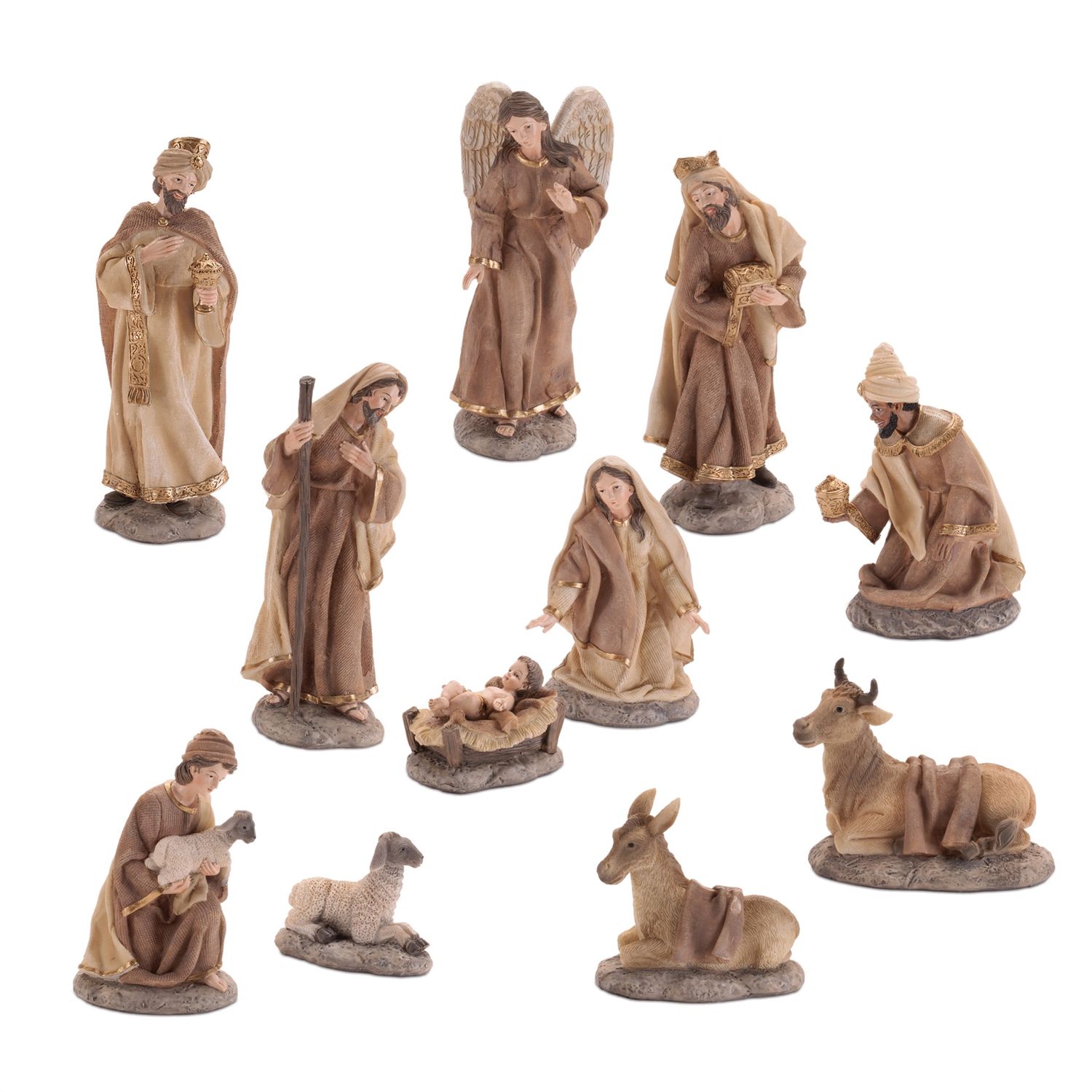 Nativity, Brown Tones w/Gold Accents 8.5&quot; Set/11