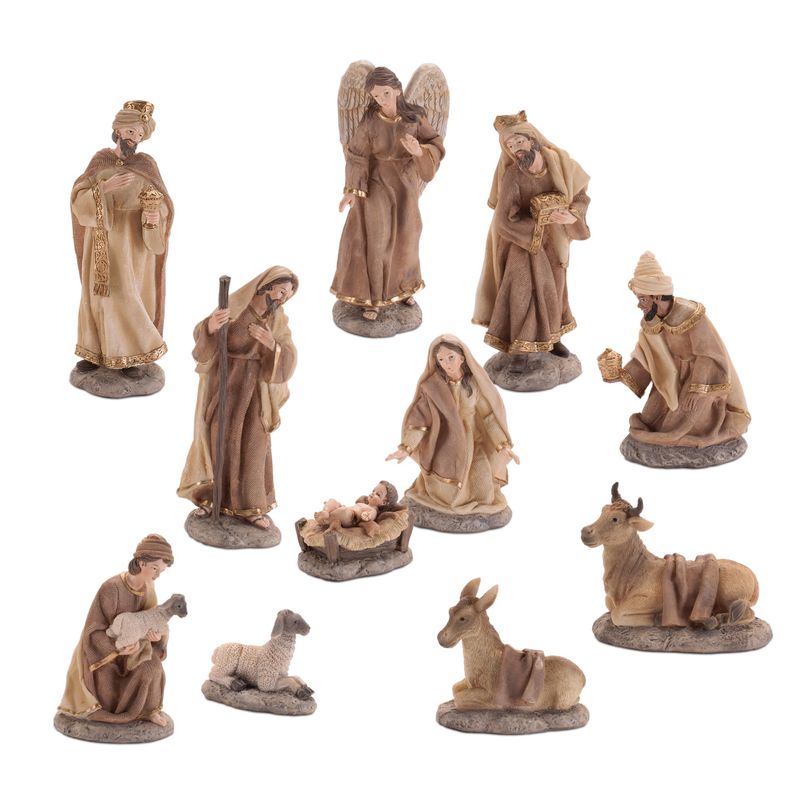 Nativity, Brown Tones w/Gold Accents 8.5&quot; Set/11