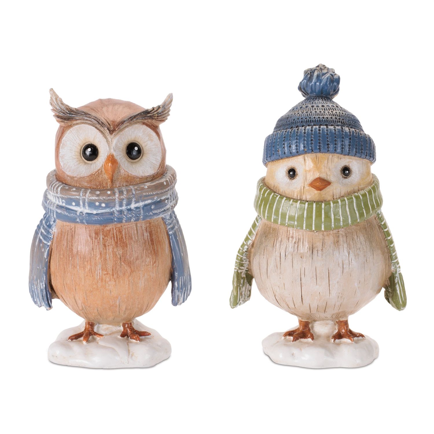 Figurine, Winter Owl/Bird Blue Winter Wear 6.5"