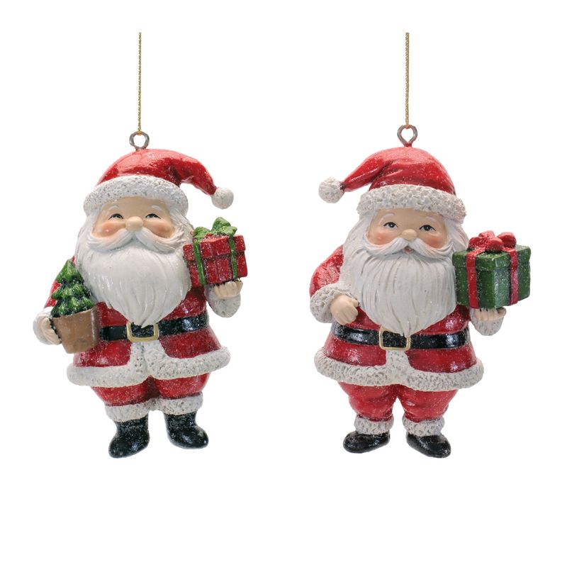 Ornament, Santa w/Tree &amp; Package 4&quot; 2 Asst