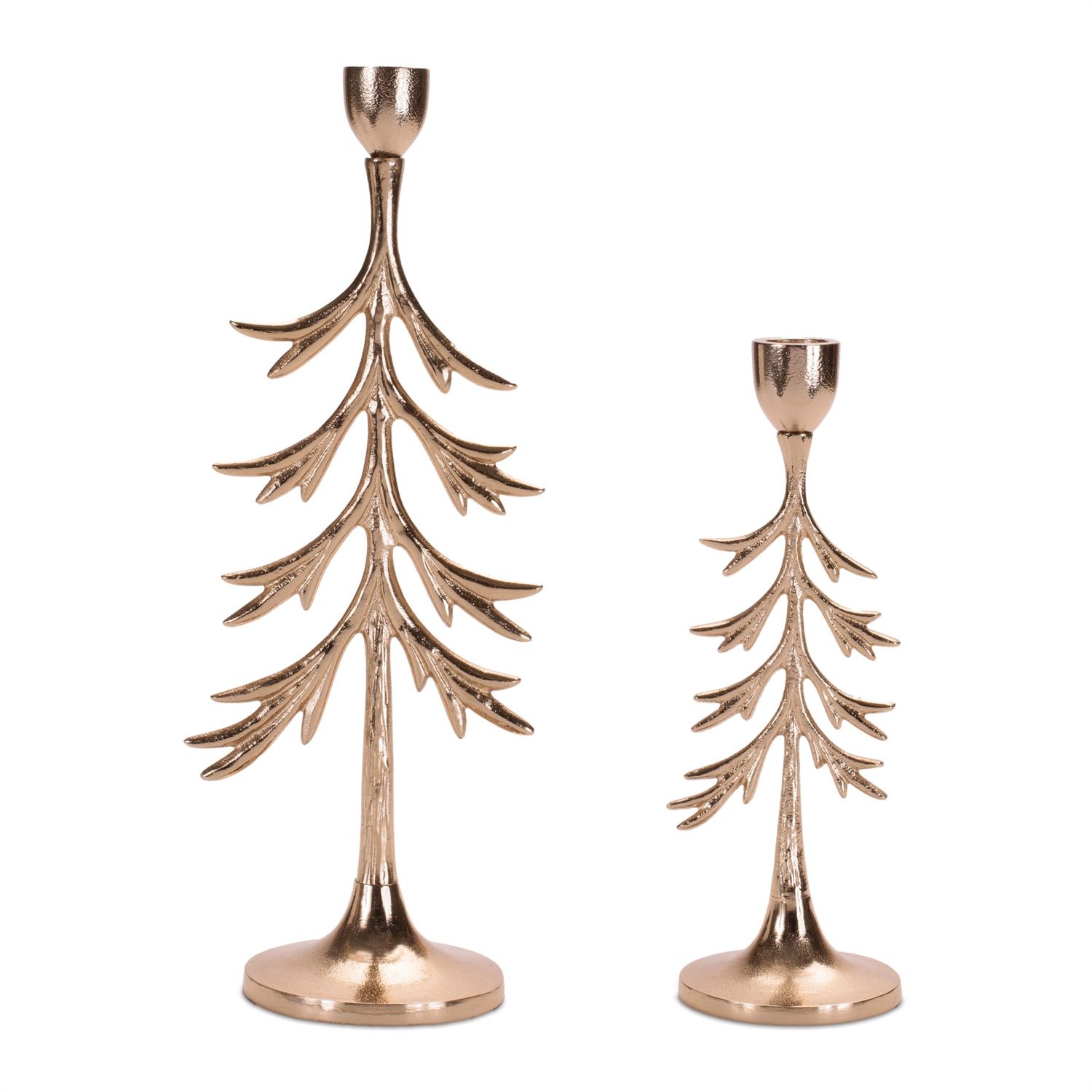 Candle Holder, Set/2 Gold Tree 9.25&quot;/13&quot; Aluminum