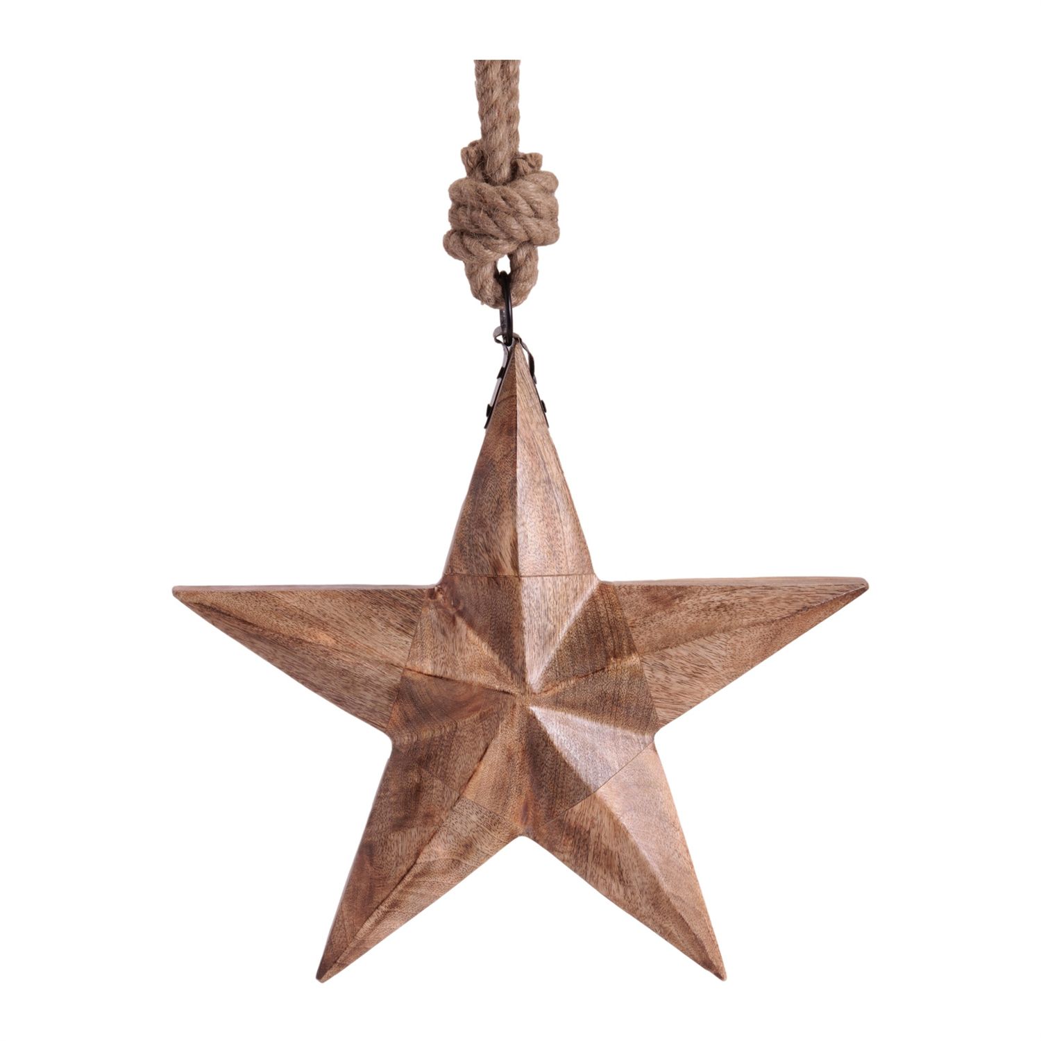 Ornament, Wood Star w/Lg Jute Rope 14.75"