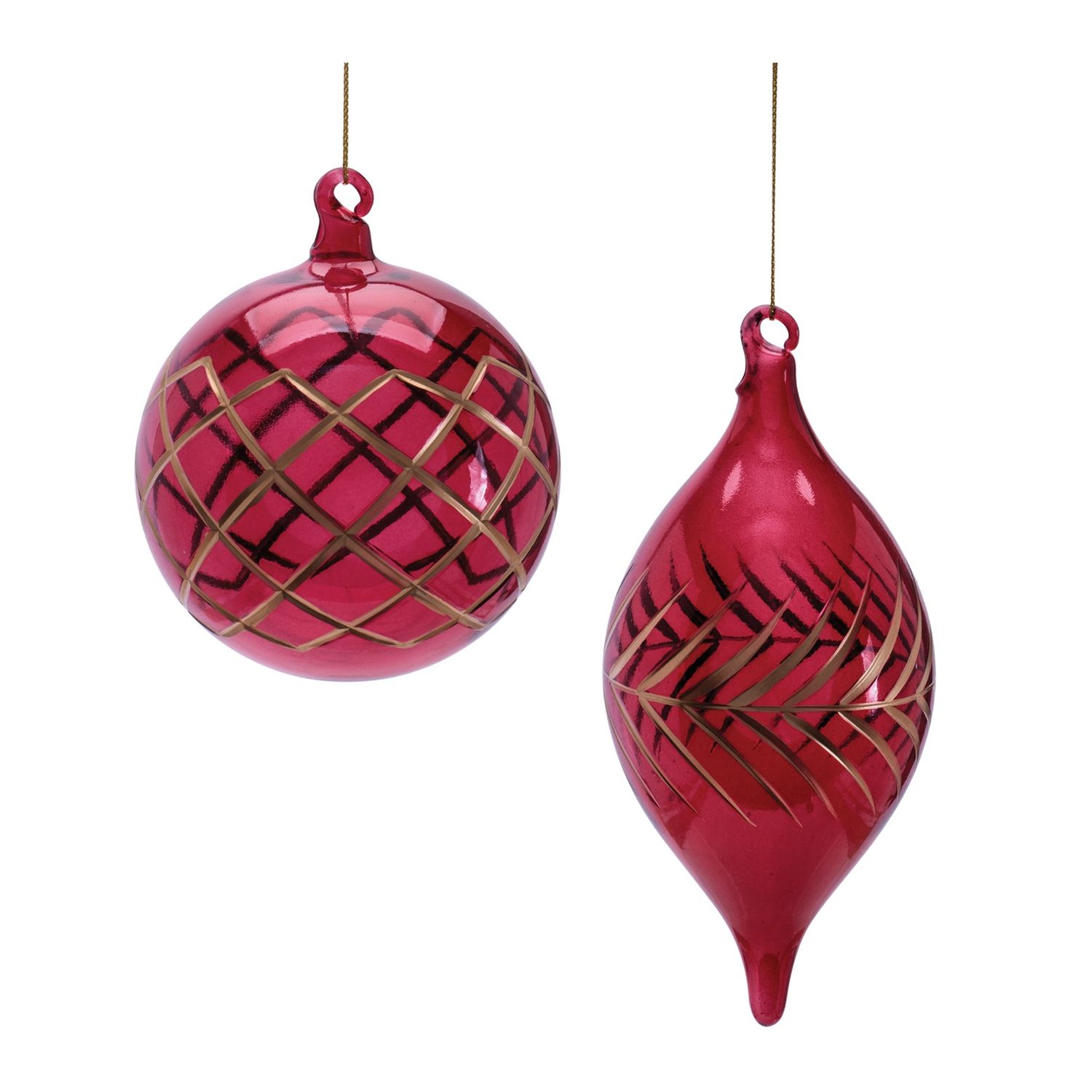 Ornament, 2 Asst Raspberry Glass 4/6"