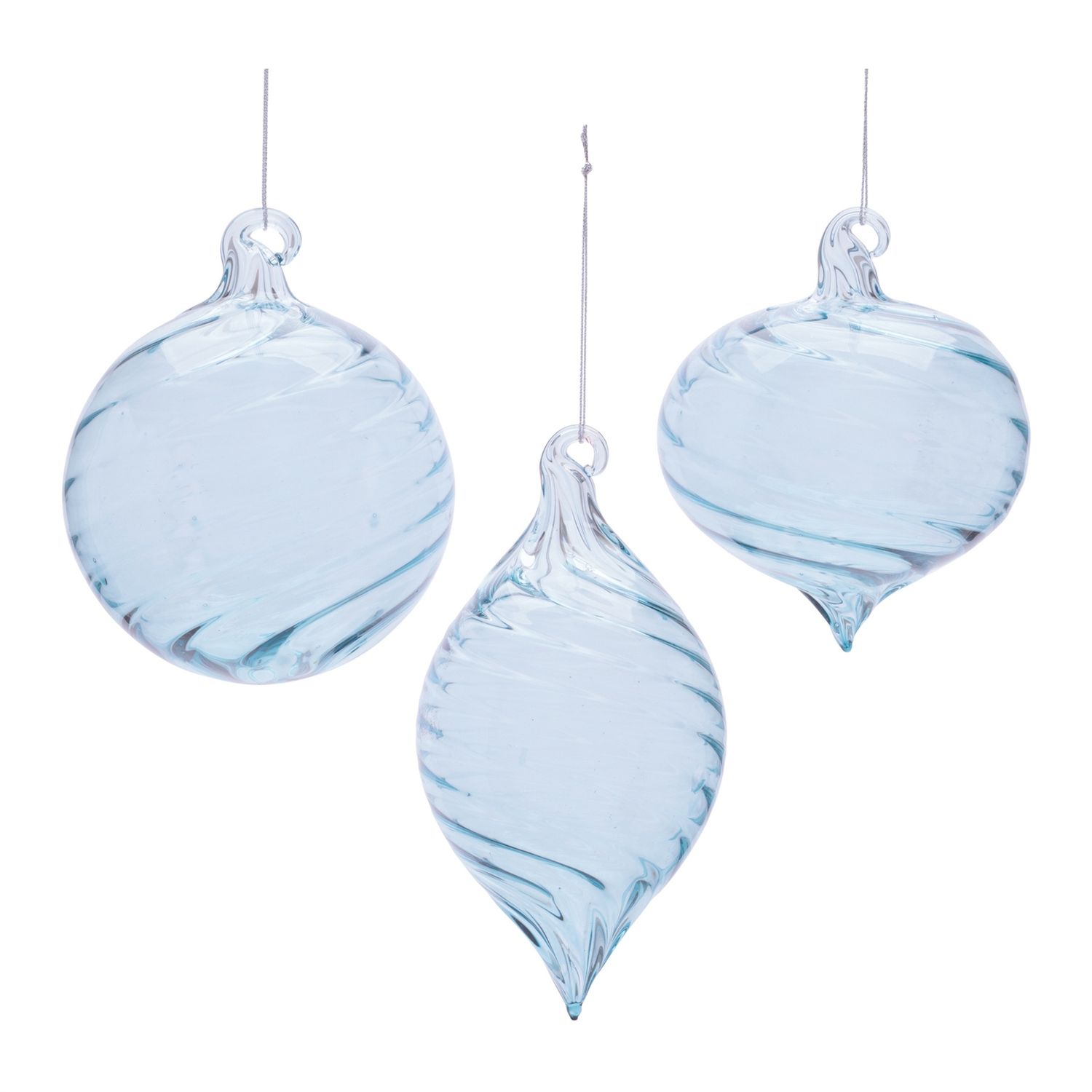 Ornament, Clear Midnight Blue Glass Swirled 3 Asst