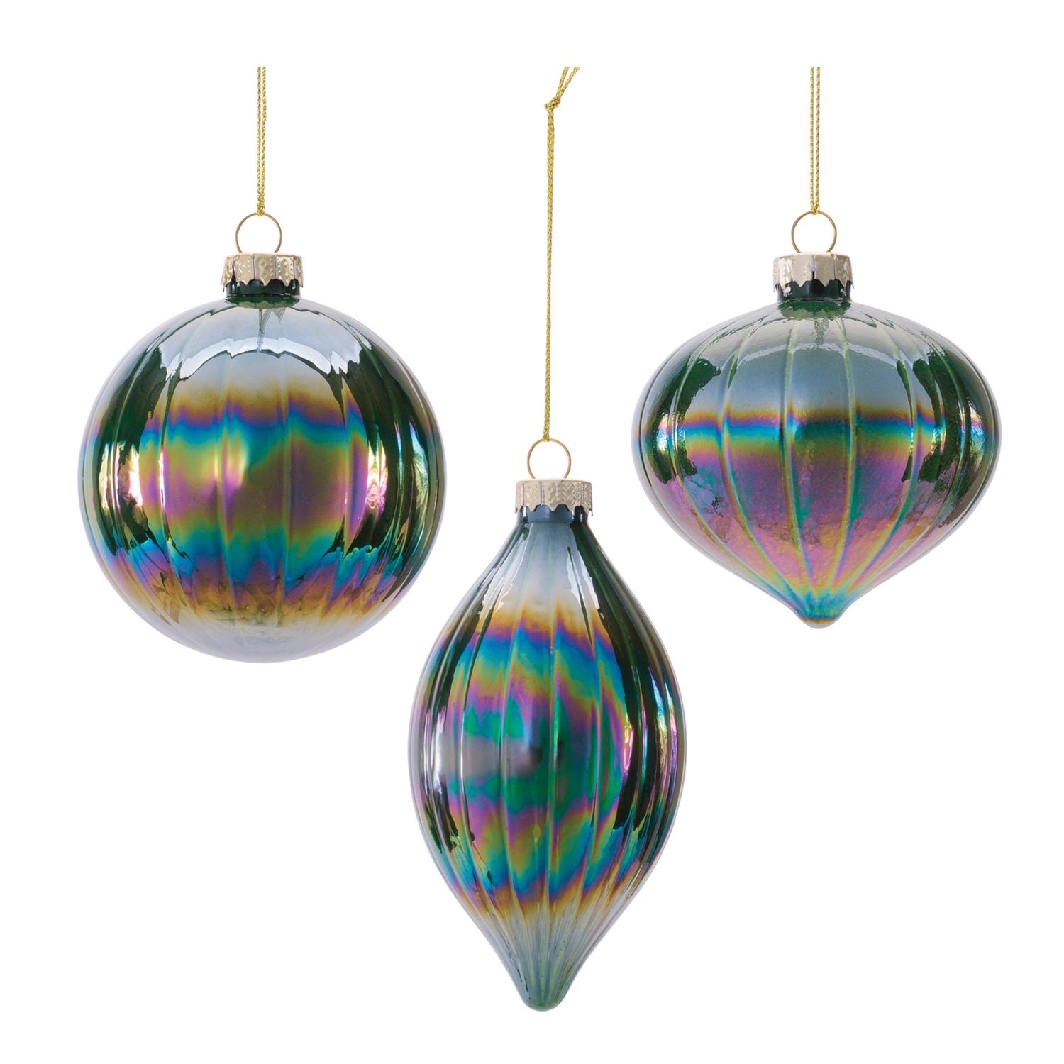 Ornament, Iridescent Emerald Green 3 Asst 3/4"