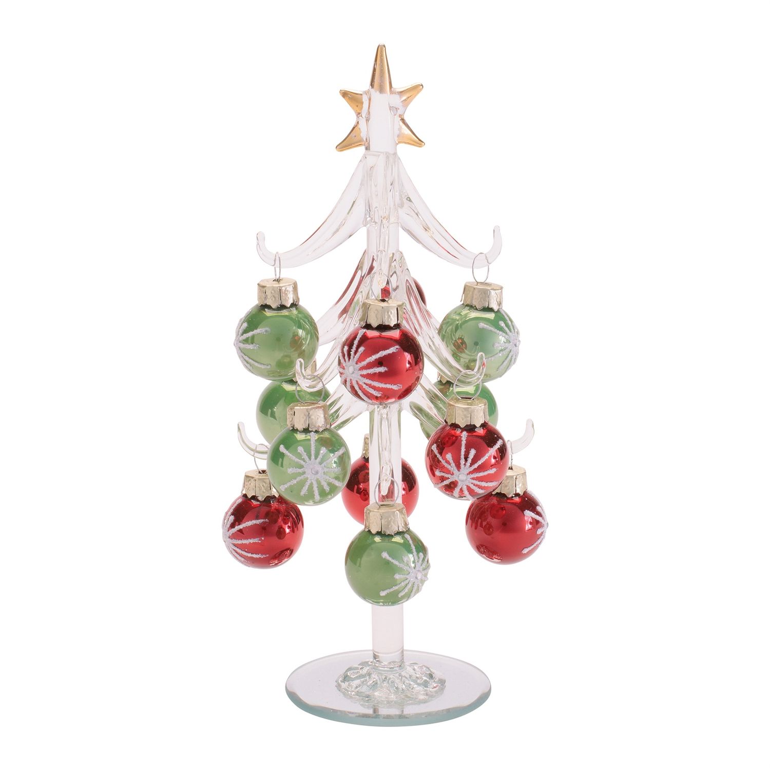 Tree, 7.75&quot; Glass w/12 Mini Ornaments Set/13