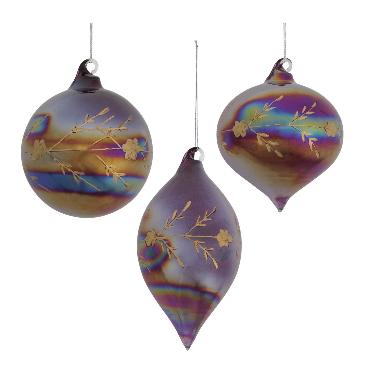 Ornament, 3 Asst Mulberry Glass 3.75/5.5"