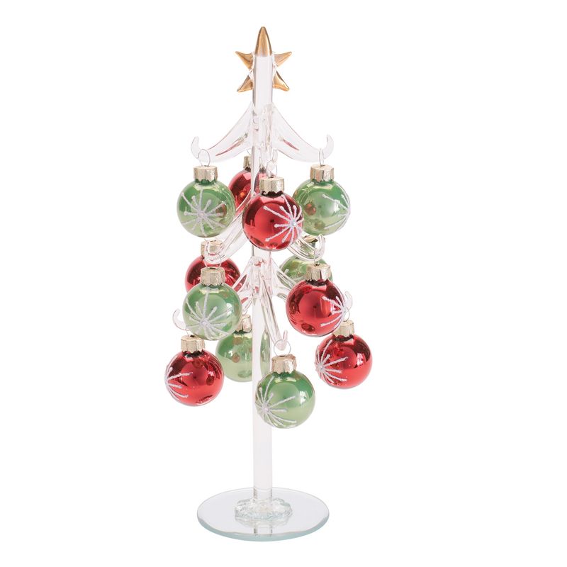 Tree, 10&quot; Glass w/12 Mini Ornaments Set/13