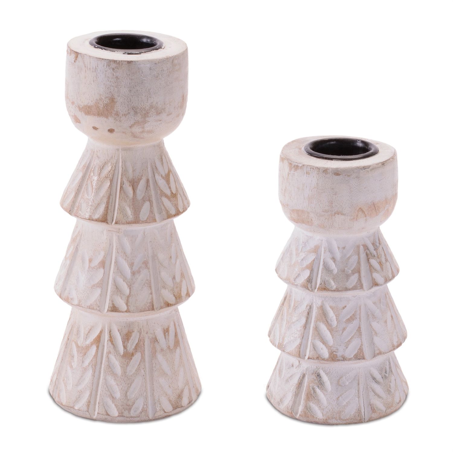 Candle Holder, Set/2 Whitewashed Wood 4&quot;/5.75&quot;