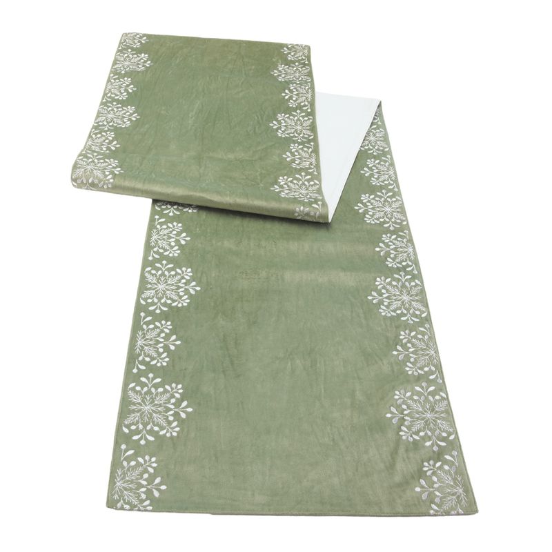 Table Runner, Dark Sage w/Embroidered Snowflake Edge 14&quot;x72&quot;