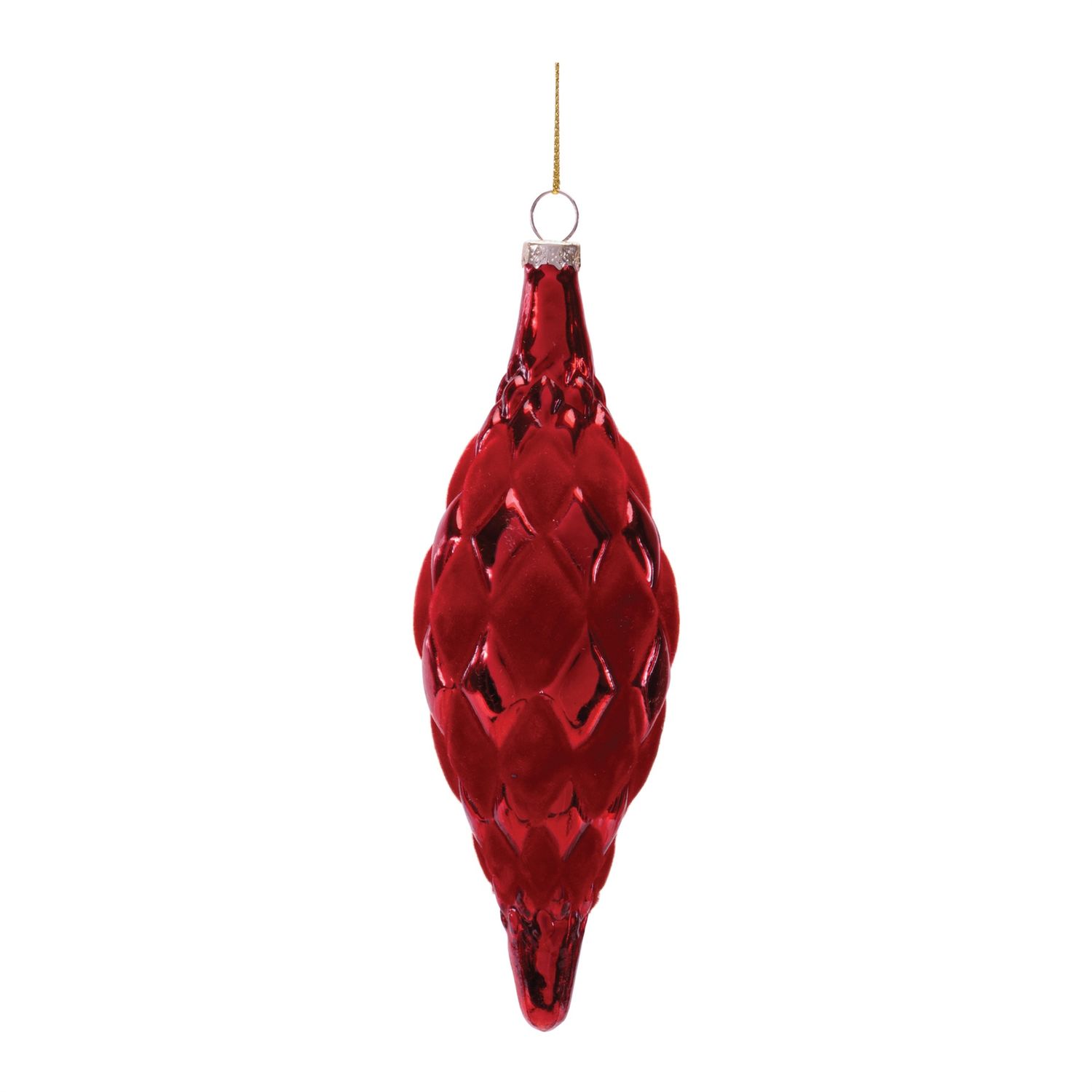 Ornament, Red Glass &amp; Velvet Drop 6.5&quot;