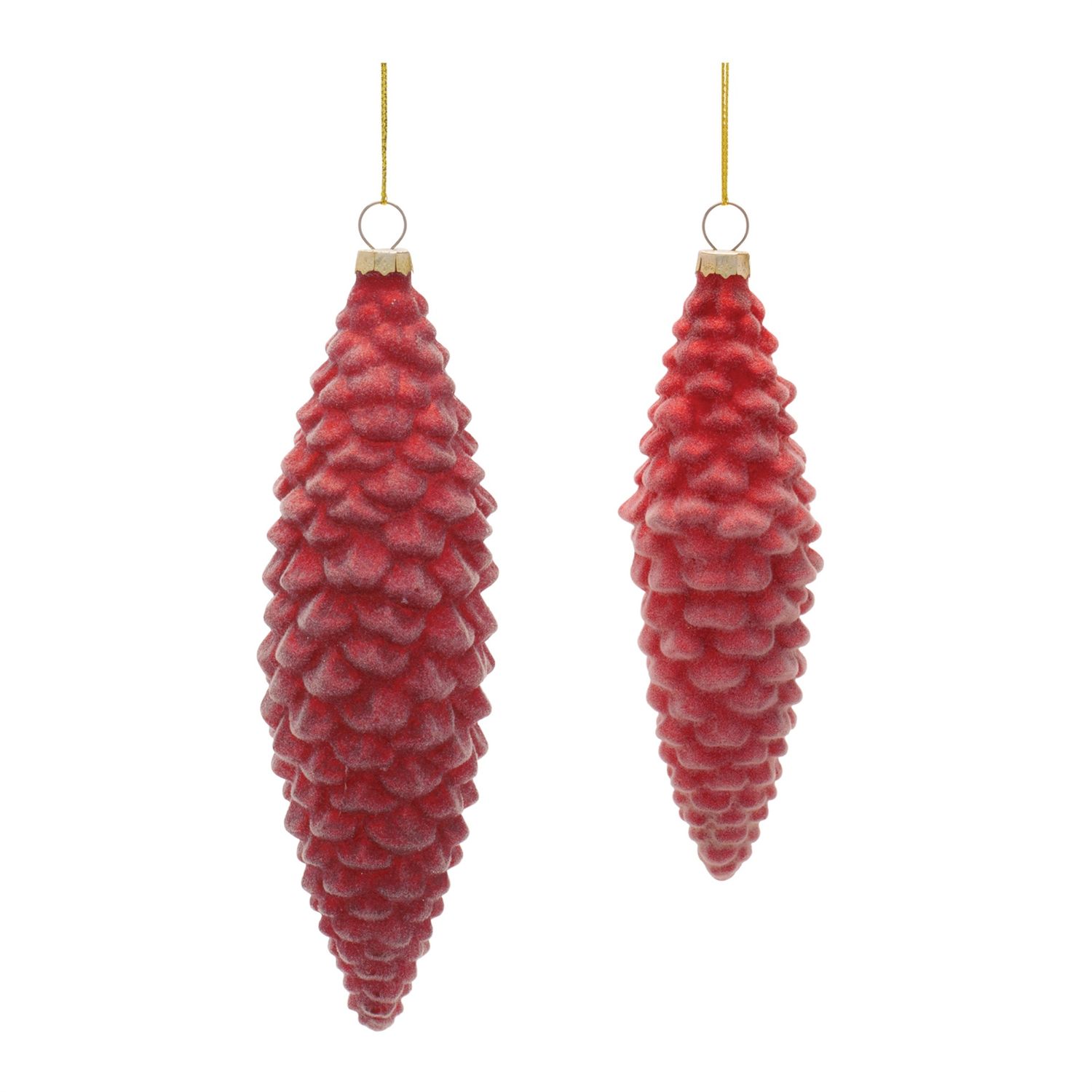 Ornament, Set/2 White Flocked Red Pinecone Glass