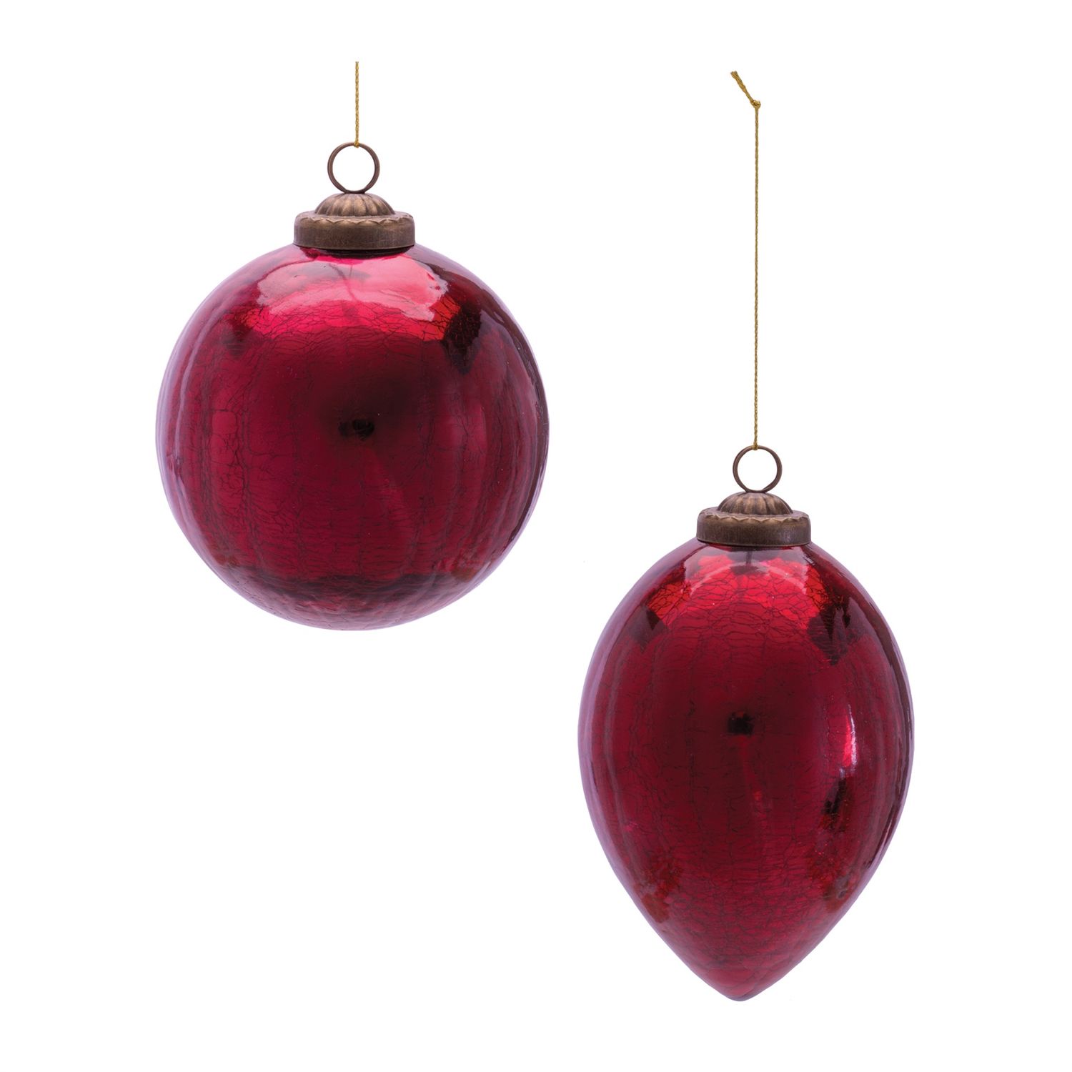 Ornament, Raspberry Crackle Glass 2 Asst 4/5"
