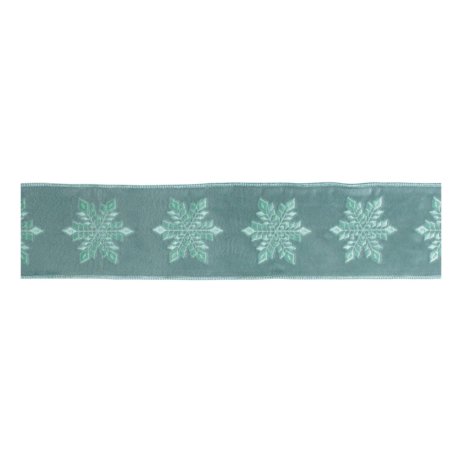 Ribbon, 4&quot;x5yd Snowflake Embroidered on Celedon Velvet