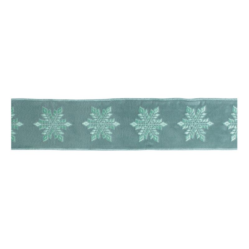 Ribbon, 4&quot;x5yd Snowflake Embroidered on Celedon Velvet