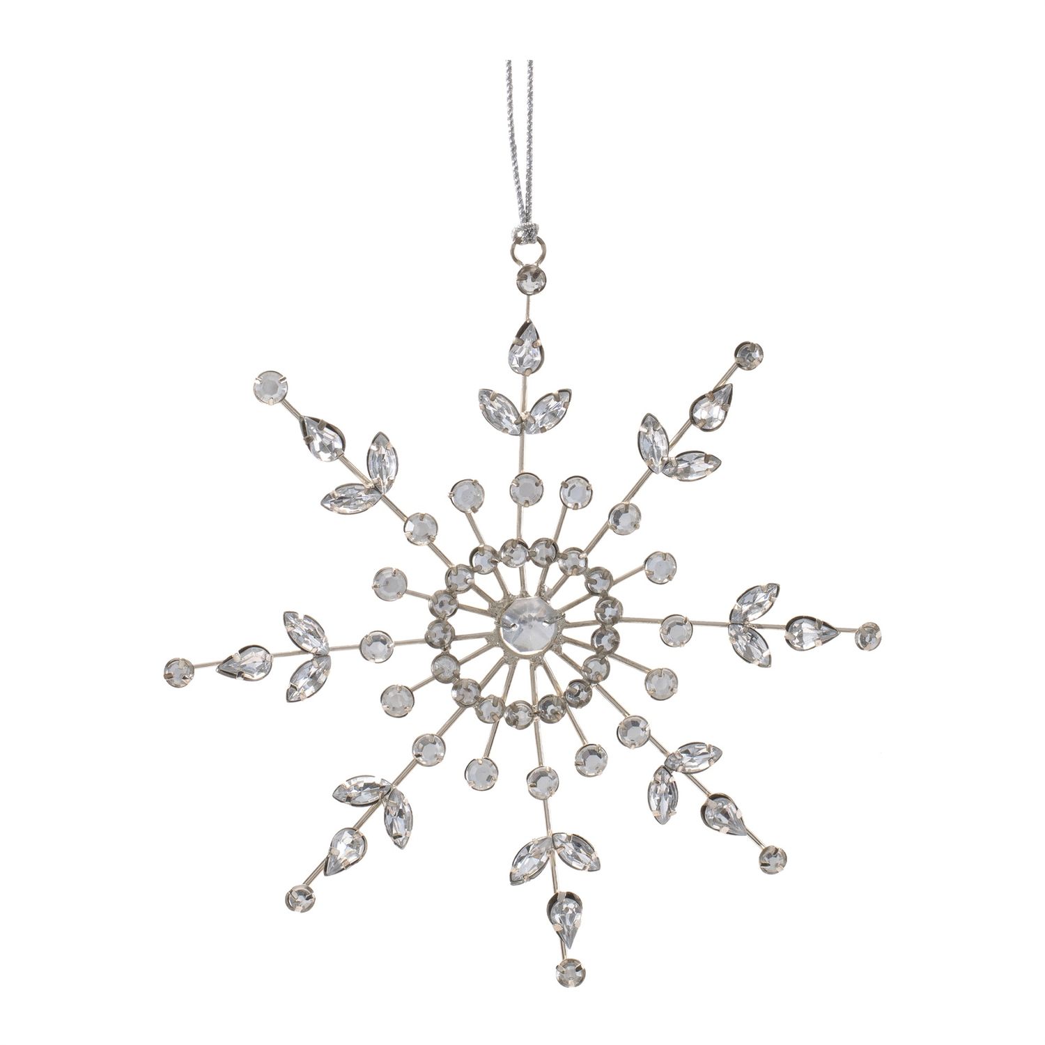 Ornament, 6.5&quot; Silver Metal w/Rhinestones