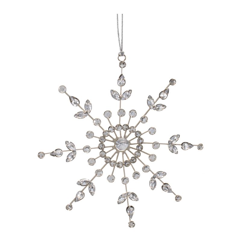 Ornament, 6.5&quot; Silver Metal w/Rhinestones
