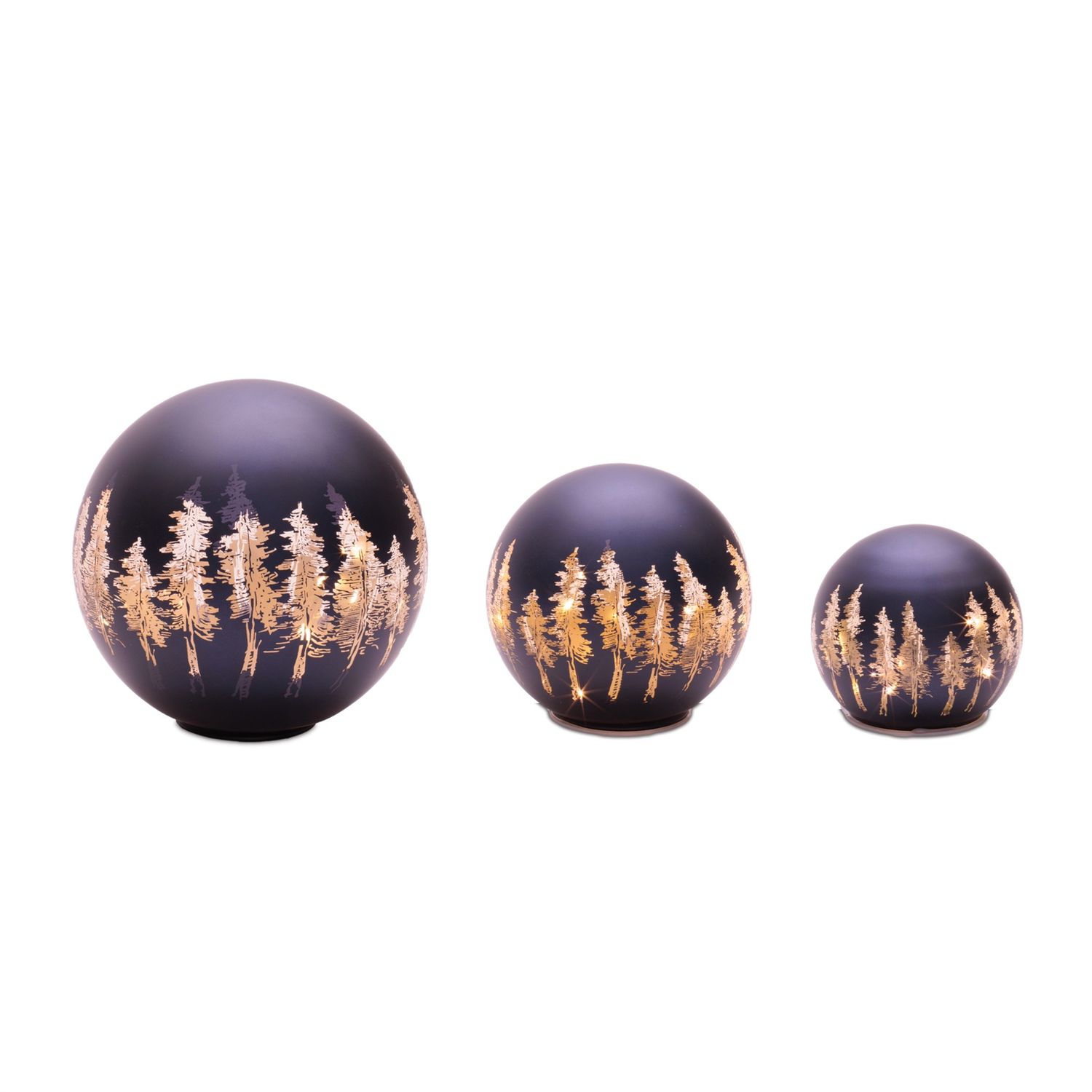 Luminary, Navy Glass w/Tree Silhouette Orbs Set/3