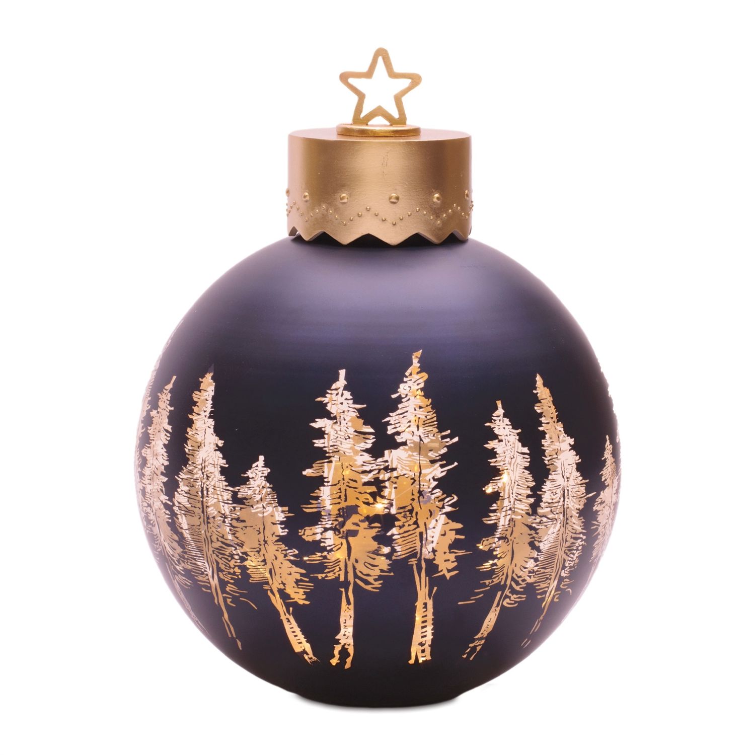 Luminary, Navy Glass Ornament w/Tree Silhouette 12.75"