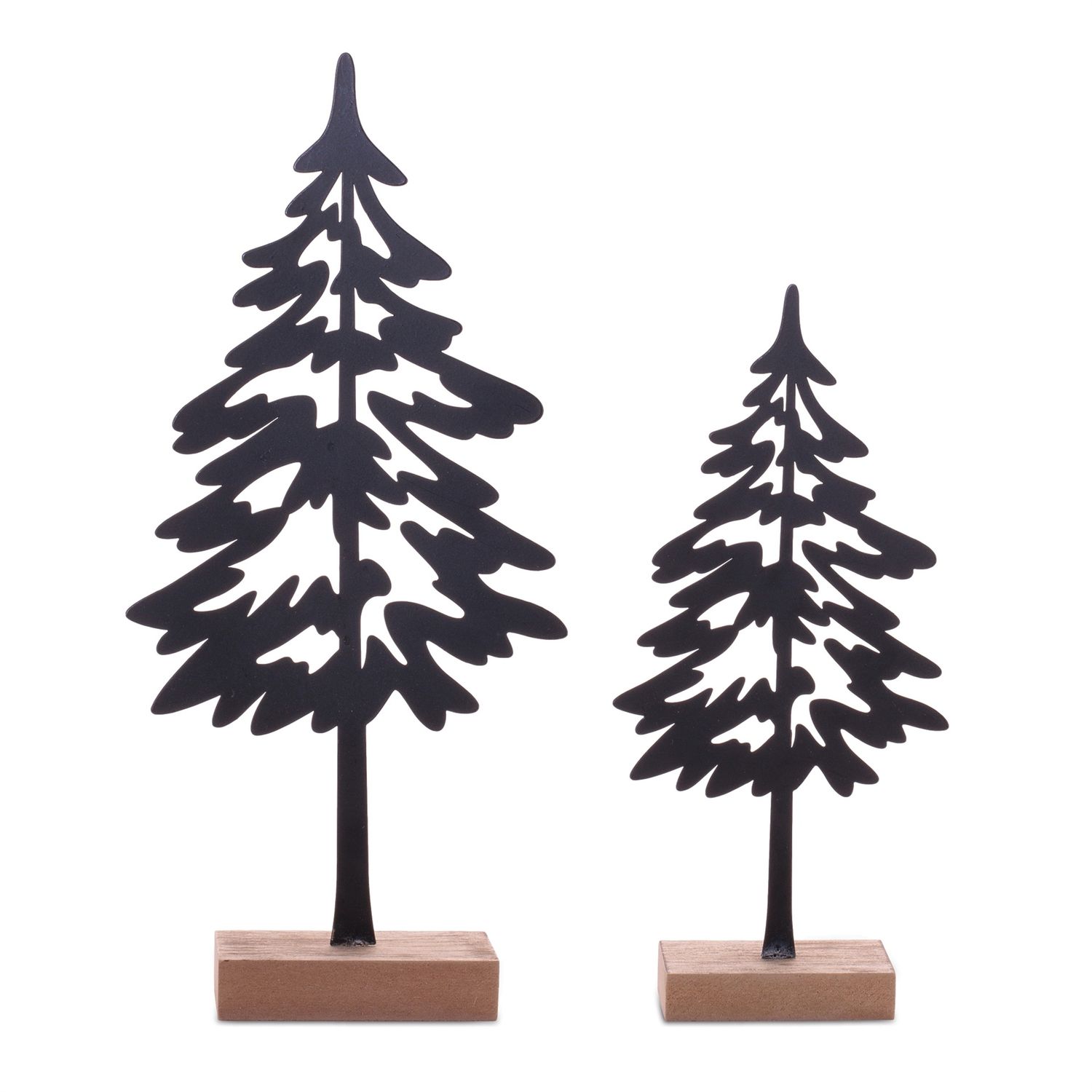 Tree, Wide Set/2 Black Metal Silhouette on Wood Base 8.75&quot;/12&quot;