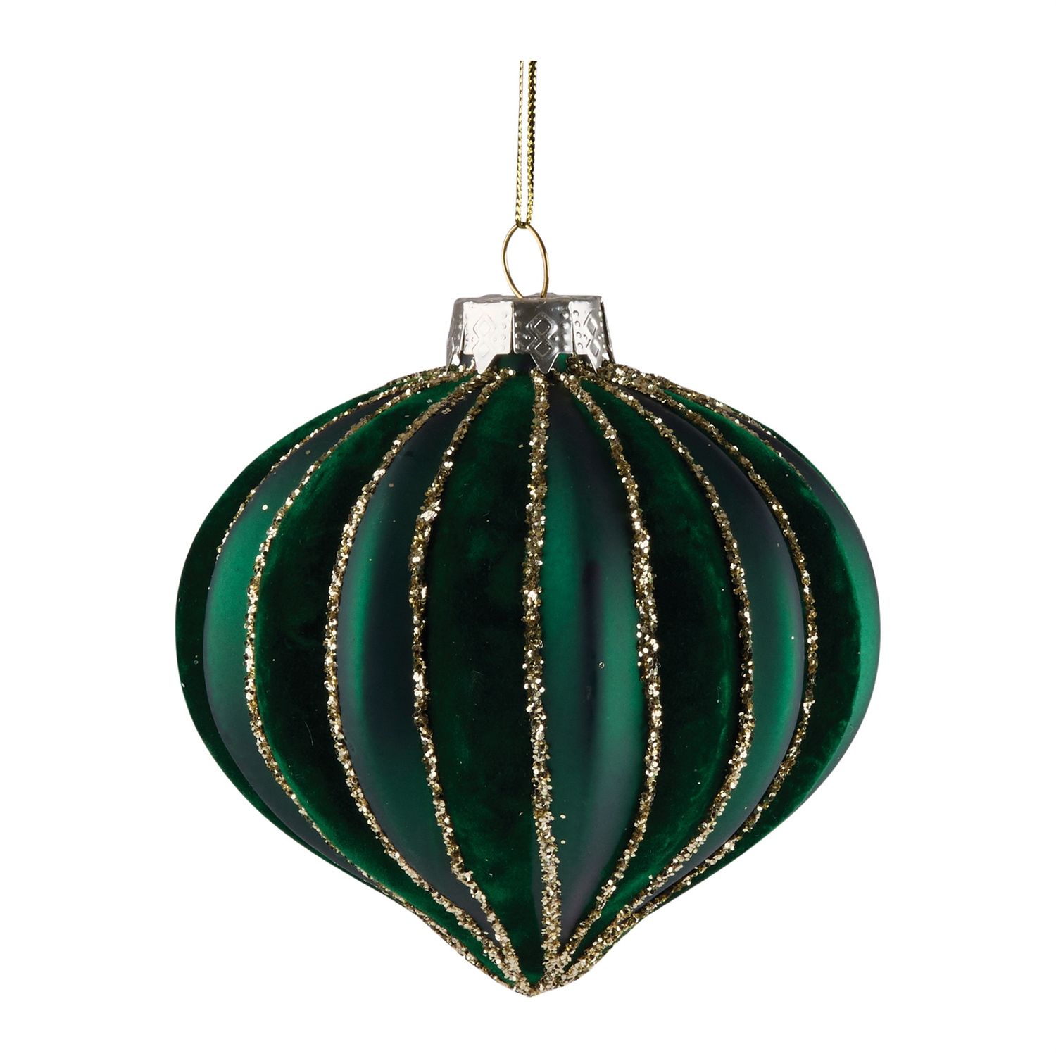 Ornament, Emerald Green Glass Onion shape 4"