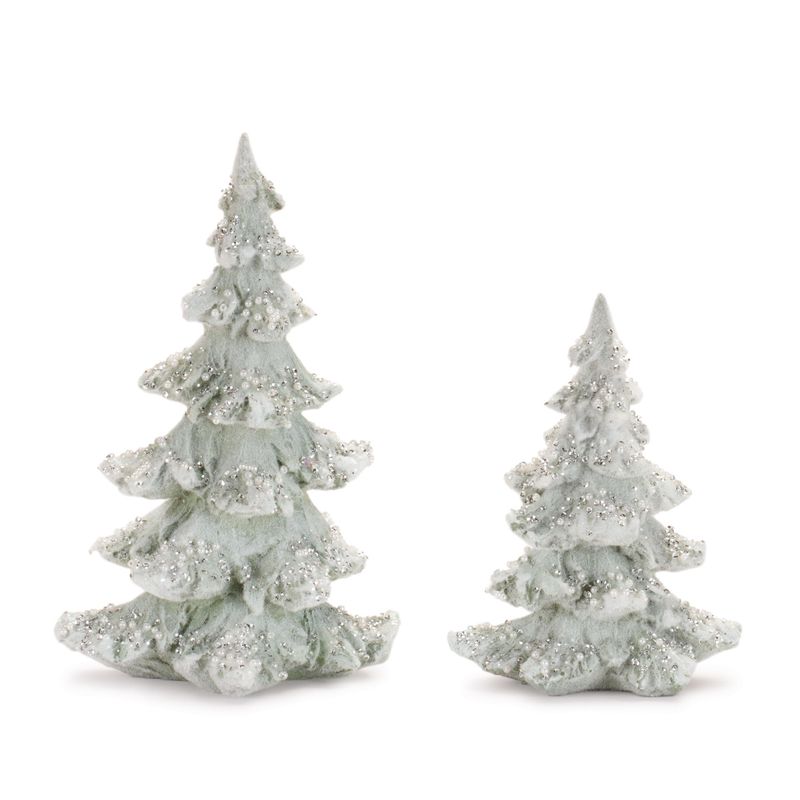 Tree, Set/2 Silver Sequins over Frosted Green 6/8.5&quot;