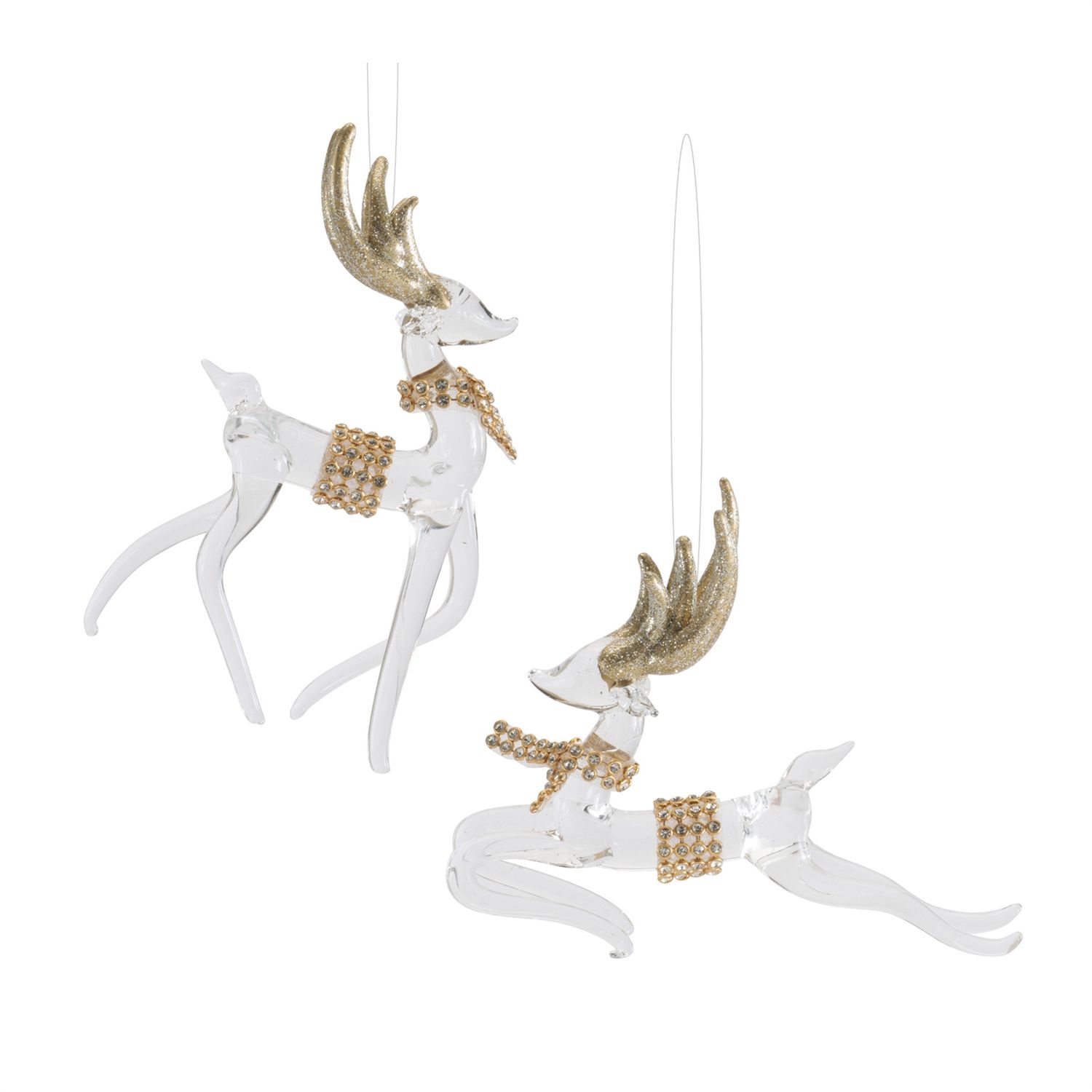 Ornament, Glass Deer w/Rhinestone Belt 4"