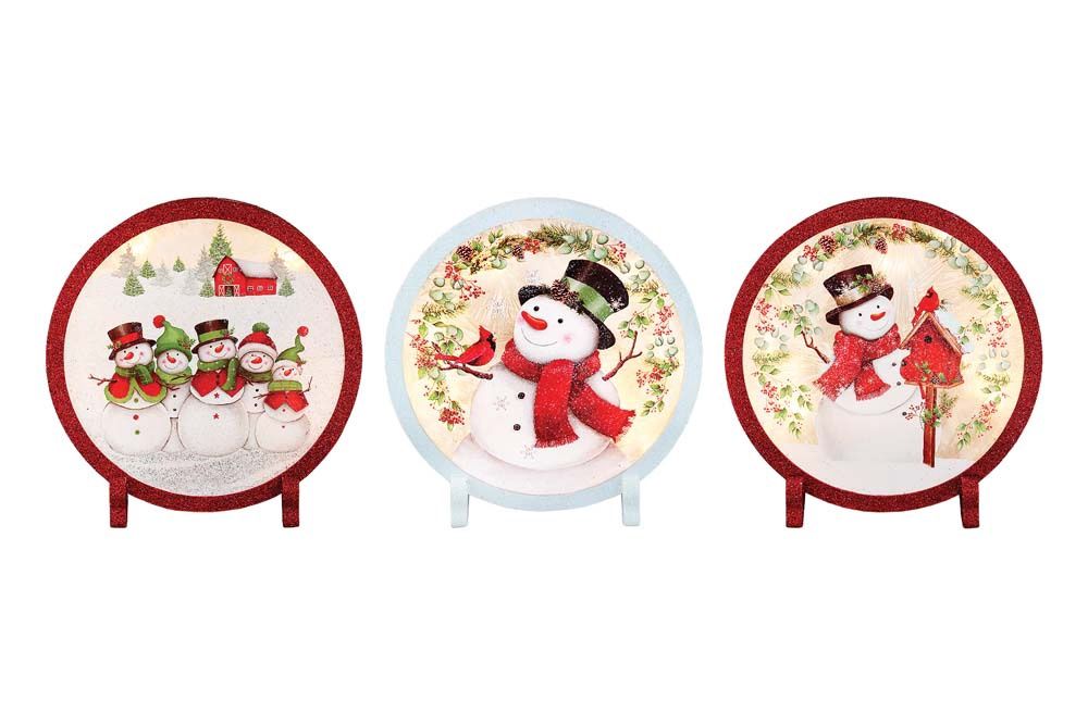 Luminary, Happy Snowman Pre-Lit glass w/Frame