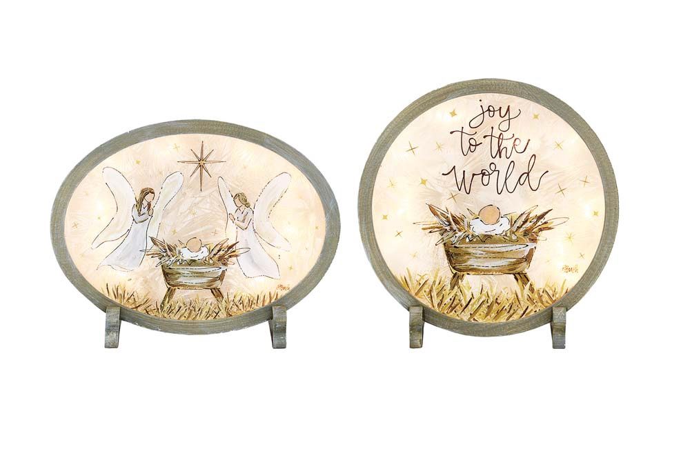 Luminary, Joy to the World Pre-Lit Glass w/Frame Baby Jesus