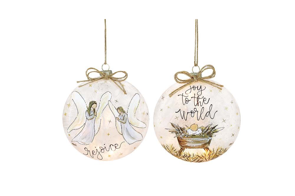 Ornament, Joy to the World Round "Lightable" Glass 5"