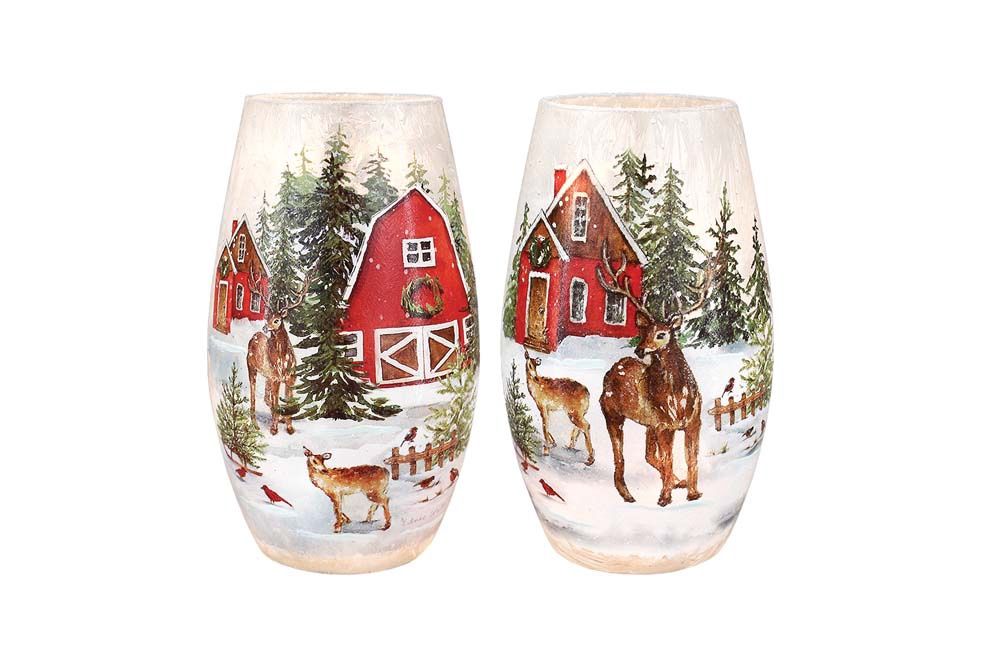Luminary, Reindeer Visit Pre-Lit Med Vase 4.25x7"