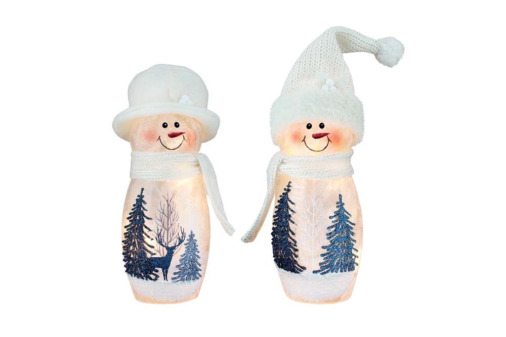 Luminary, Winter Blue Forest Pre-Lit snowman w/Hat &amp; Scarf 9"