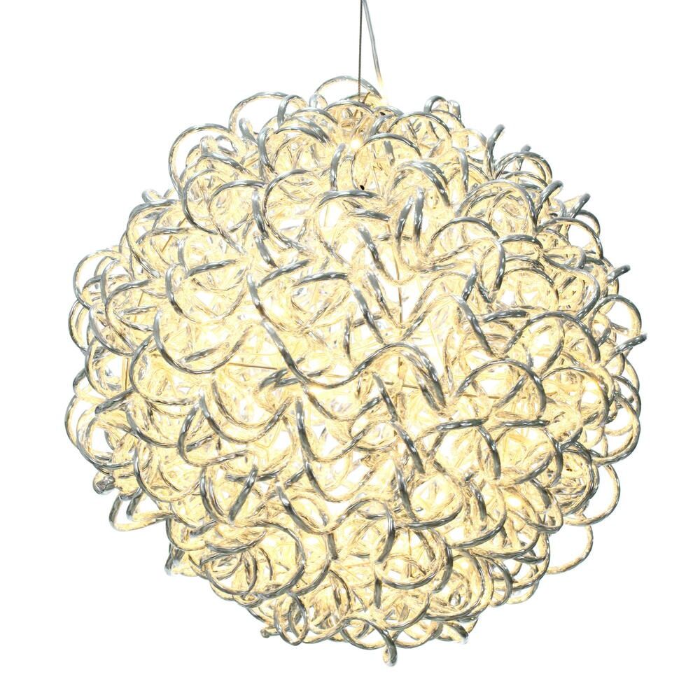 Light, 14" Silver Spiral Wire LED Warm White Ball 120Lts