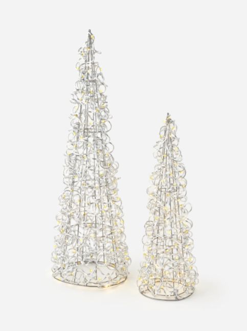 Trees, Set/2 Lit Silver Curly w/Adaptor 6&#39; Cord