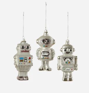 Ornament, Silver Robot 3 Asst Glass 5.75&quot;