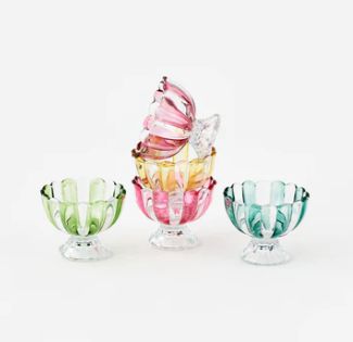 Bowl, Striped Pedestal Glass 3x3.5&quot; 5 Asst Colors