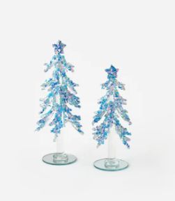 Trees, Set/2 Reflective Glass Lt Blue 7.5/9&quot;