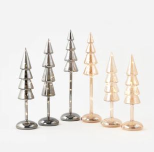 Trees, Set/3 Twinkling on Stand Asst Gold/Platinum Glass