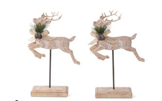 Reindeer, Woodgrain Jumping w/Bow on Spindles 2 Asst 10&quot;