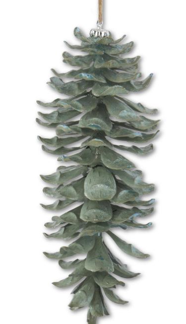 Ornament, 8.5&quot; Sage Glittered Pinecone