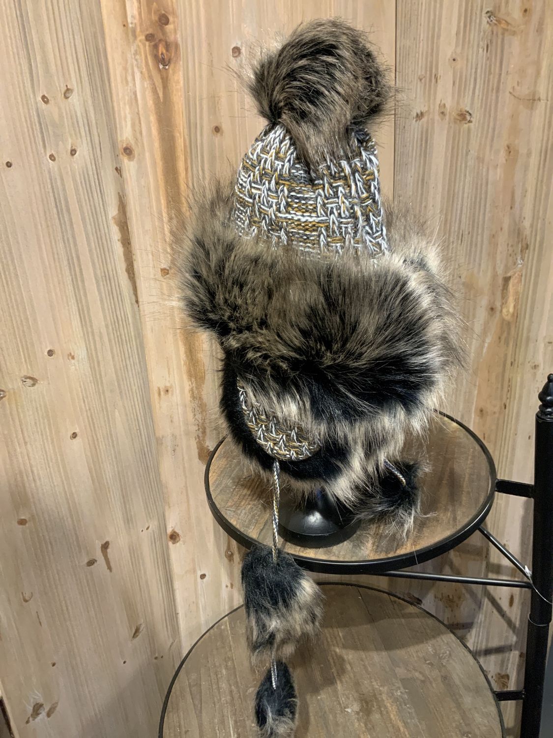 Faux Fur Hat, Bajka Mustard/Gray/White Mélange