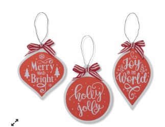 Ornament, 4.5&quot; Holiday Message 3 Styles Red/White