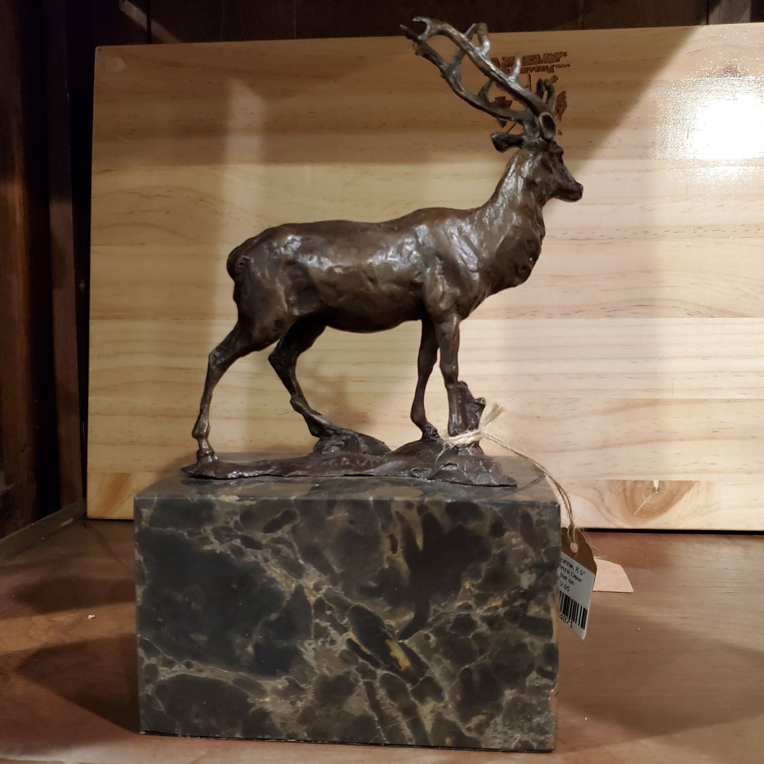 Figurine, 8.5&quot; Bronze Deer Statue on Marbled Base (Heavy)
