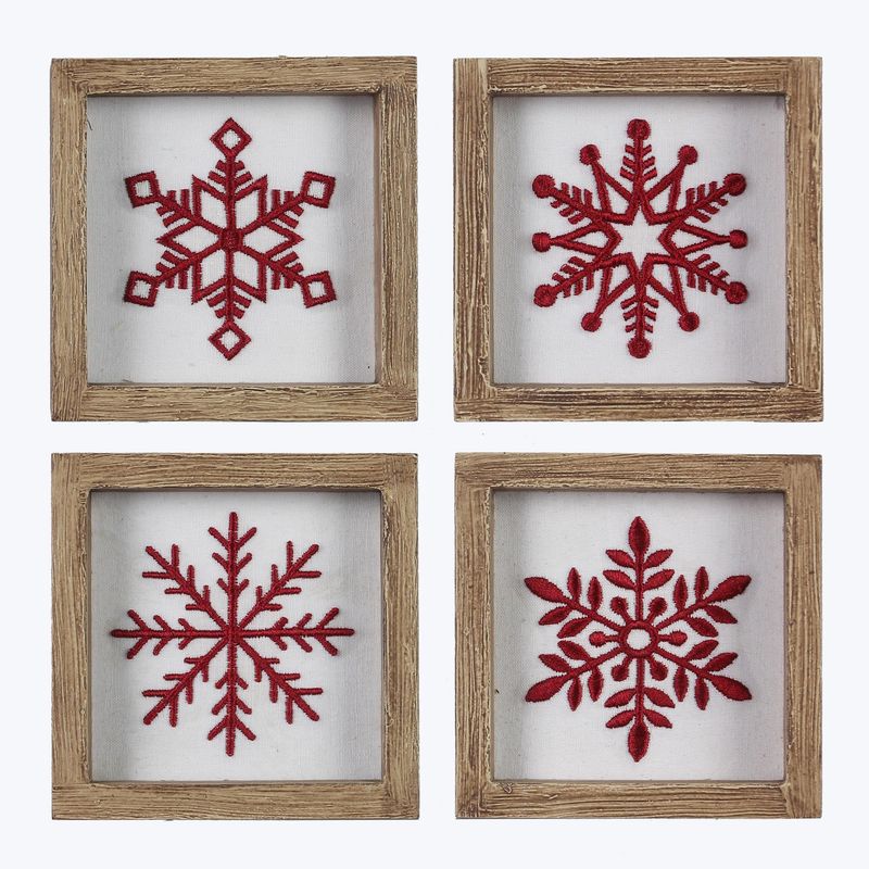 Block Sign, Embroidered Red Snowflake on White 4&quot;