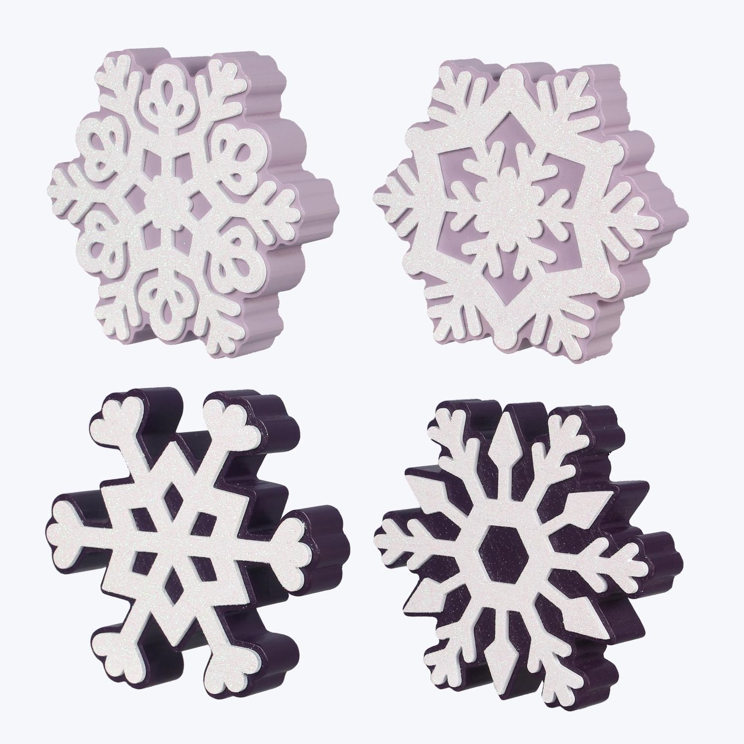 Tabletop, Wood Purple Snowflake Block 2Asst 6"