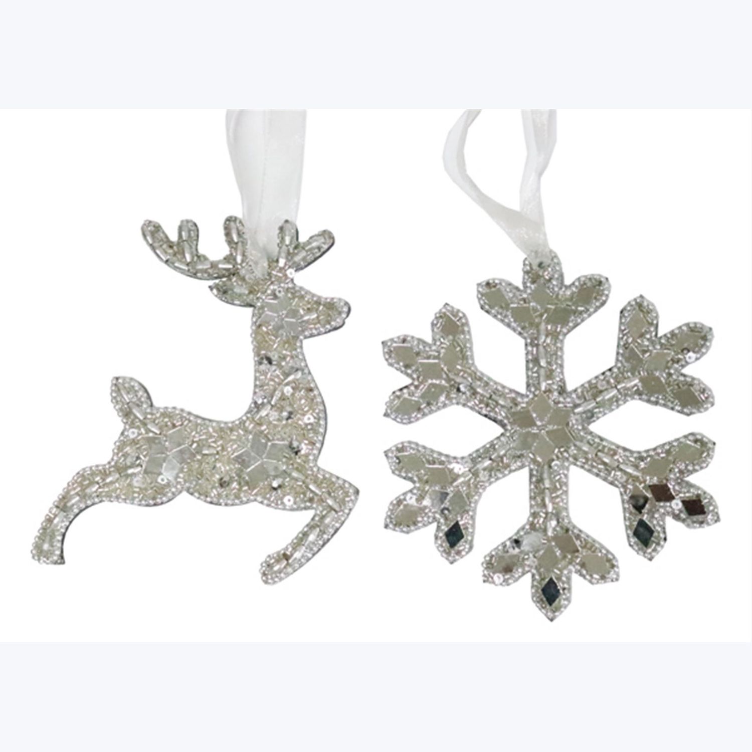 Ornament, Metal/Glass Beaded Reindeer &amp; Snowflake