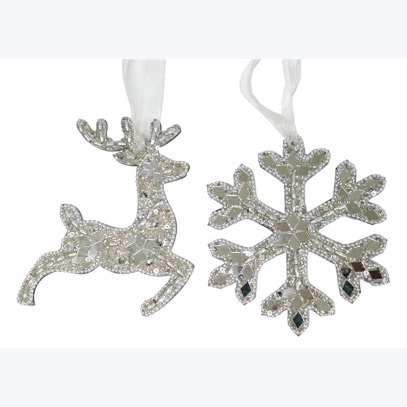 Ornament, Metal/Glass Beaded Reindeer &amp; Snowflake