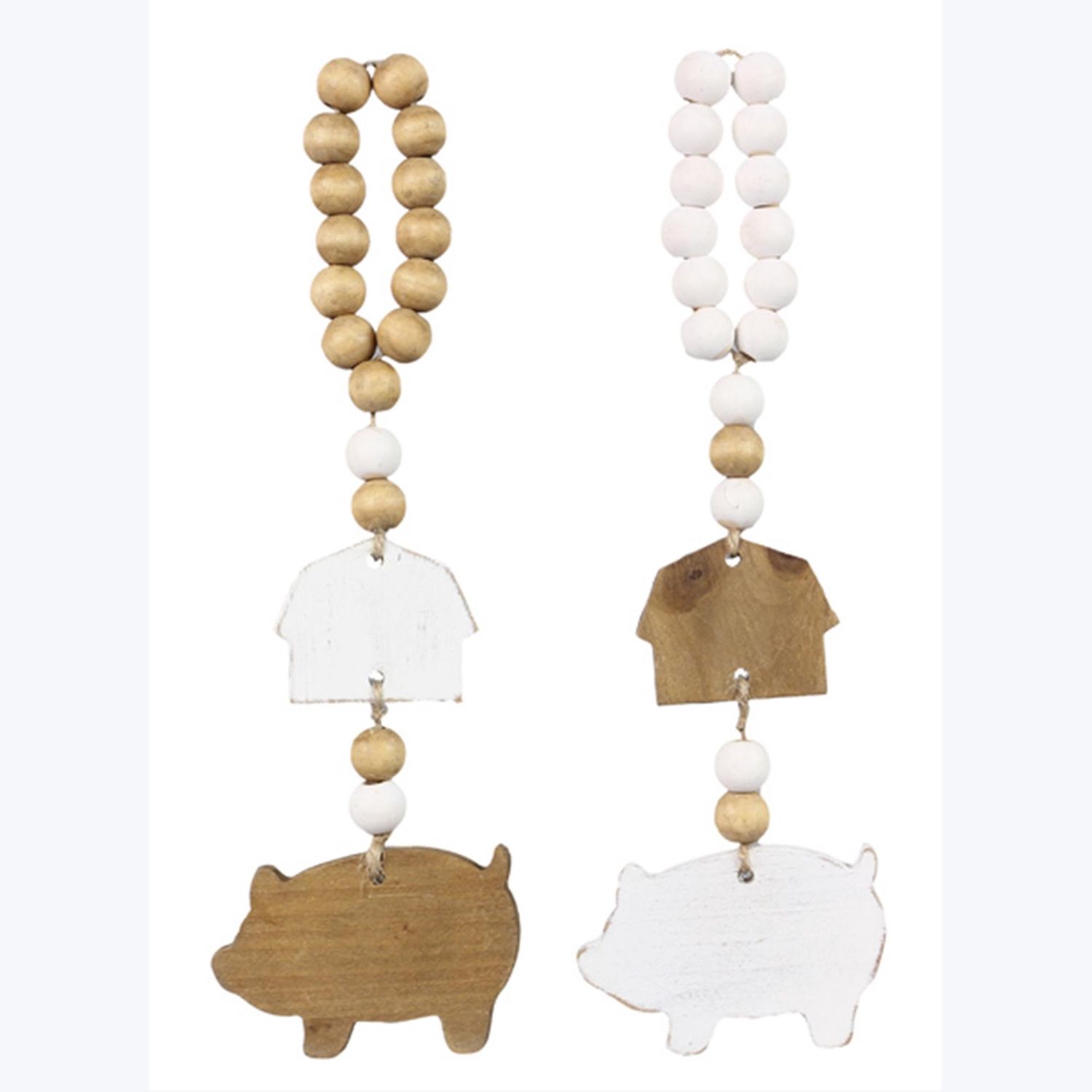 Hanger, Wood Barn/Pig w/Blessing Beads