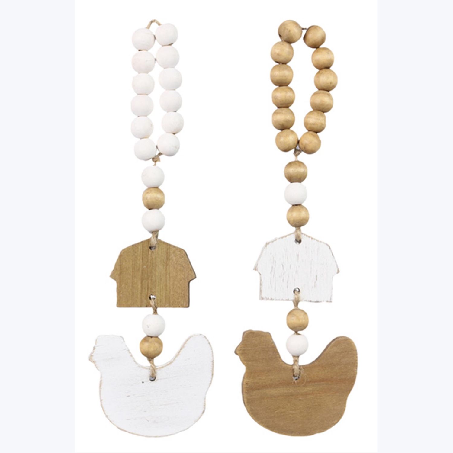 Hanger, Wood Barn/Chicken w/Blessing Beads